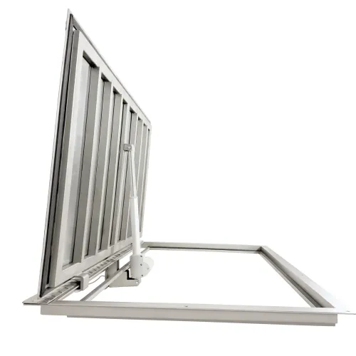 Outdoor stainless steel STANDARD ELECTRO floor hatch with tread plate and electric actuator