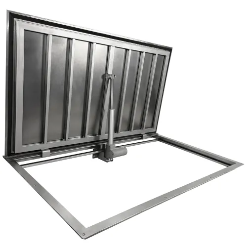 Outdoor stainless steel STANDARD ELECTRO floor hatch with tread plate and electric actuator