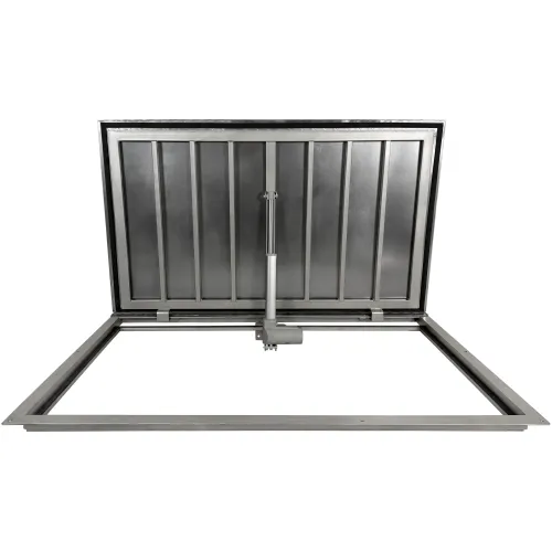 Outdoor stainless steel STANDARD ELECTRO floor hatch with tread plate and electric actuator