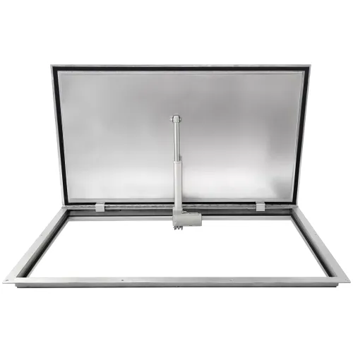 Insulated stainless steel floor hatch STANDARD OUTDOOR ELECTRO with a tread plate and electric actuator